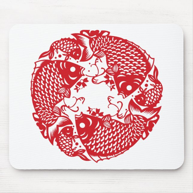 Red Whirling Koi Carp Fish Group Mousepad (Front)