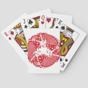 Red Whirling Koi Carp Fish Group Playing Cards