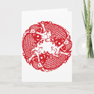 Red Whirling Koi Carp Fish Group V Greeting Card