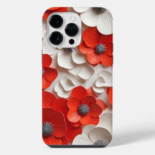 RED WHITE 3-D LOOK POPPY ANEMONE FLOWERS iPhone 14 PRO MAX CASE