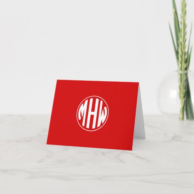 Red White 3 Initial in a Circle Monogram DIY BG Note Card (Front)