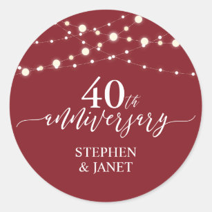 Red & White 40th Wedding Anniversay Celebration Classic Round Sticker
