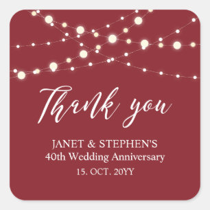 Red & White 40th Wedding Anniversay Celebration Square Sticker
