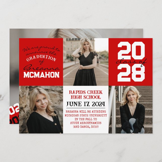 Red & White 4 Photo Graduation Announcement (Creator Uploaded)