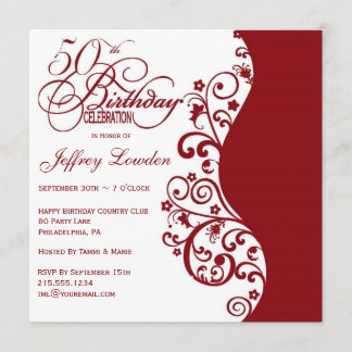 Red & White 50th Birthday Party Invitation