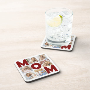 Red & White 6 Photo Collage Mum Coaster