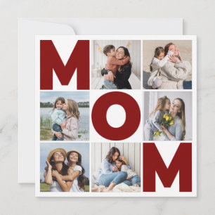 Red & White 6 Photo Collage Mum Flat Card