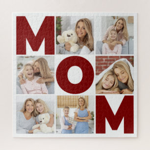 Red & White 6 Photo Collage Mum Jigsaw Puzzle