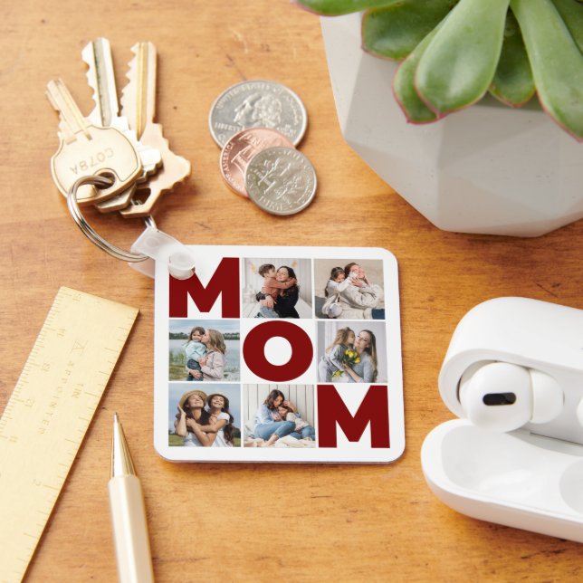 Red & White 6 Photo Collage Mum Keychain (Desk)