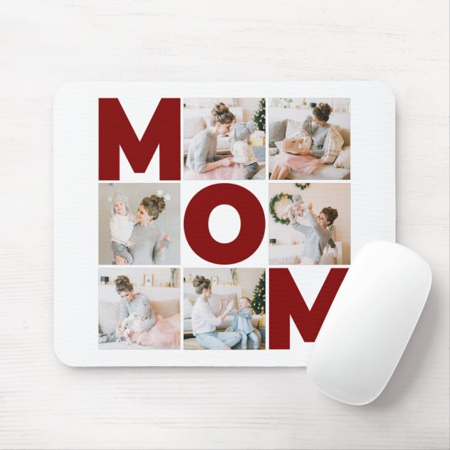 Red & White 6 Photo Collage Mum Mouse Mat (With Mouse)