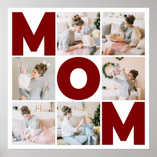 Red & White 6 Photo Collage Mum Poster (Front)