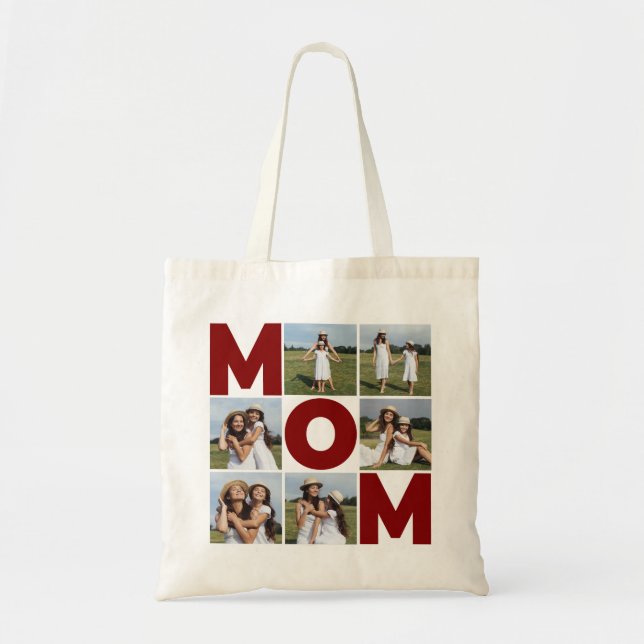 Red & White 6 Photo Collage Mum Tote Bag (Front)