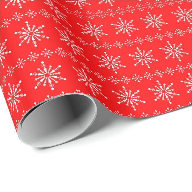 Red & White Abstract Christmas Snowflakes Wrapping Paper (Roll Corner)