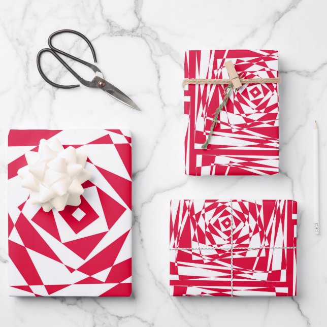 Red & White Abstract Modern Illusion Design  Wrapping Paper Sheet (Front)
