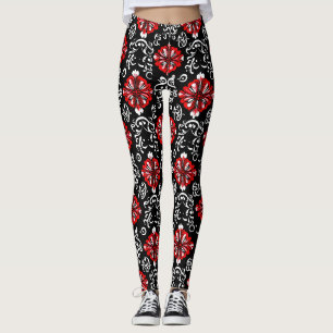 Red White Abstract Pattern Leggings