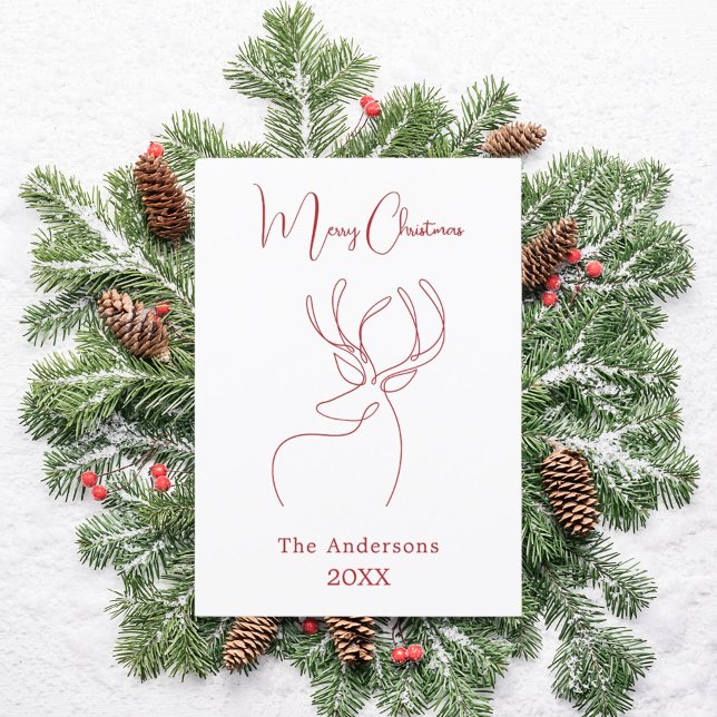 Red white abstract reindeer modern Christmas Holiday Card (Creator Uploaded)