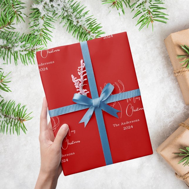 Red white abstract reindeer modern Christmas Wrapping Paper (Creator Uploaded)