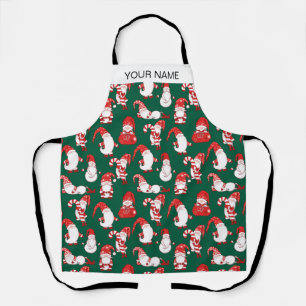 Red & White All-Over Christmas Gnome Pattern Apron