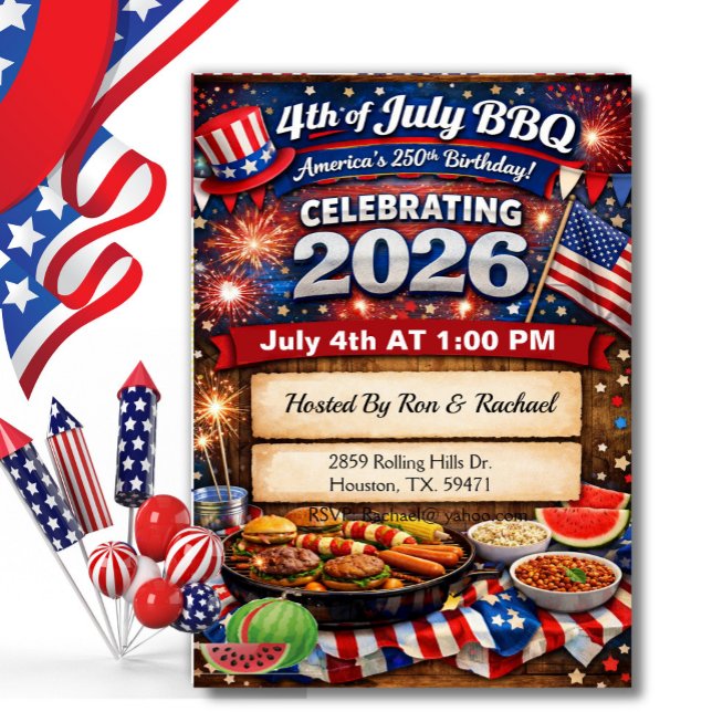 Red White America's 250th 4th Of July BBQ Invitation (Creator Uploaded)