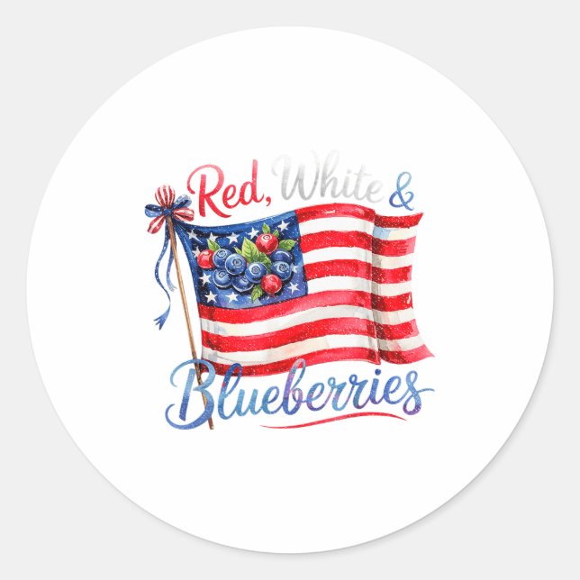 Red White &amp; Blueberries Coquette Flag Bow Men  Classic Round Sticker (Front)