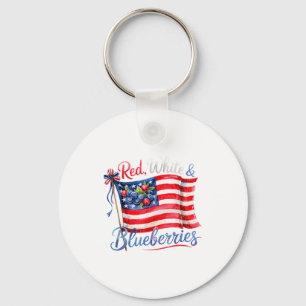 Red White & Blueberries Coquette Flag Bow Men Key Ring