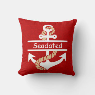 Red White Anchor Nautical Throw Pillow