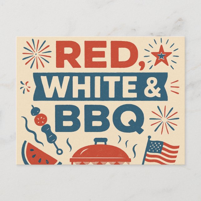 red, white and bbq invitation postcard (Front)