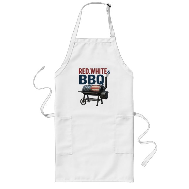 Red White and BBQ Patriotic American Flag Smoker Long Apron (Front)