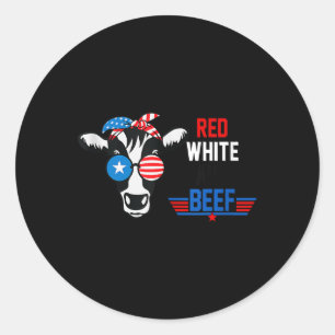 Red White And Beef Vintage Usa Flag 4th Of July Fu Classic Round Sticker