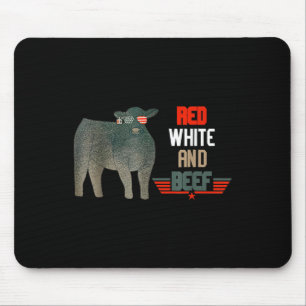 Red White And Beef Vintage Usa Flag 4th Of July Fu Mouse Mat