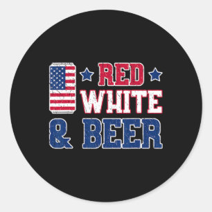 Red White And Beer Shirt - Usa 4th Of July Drinkin Classic Round Sticker