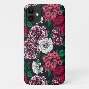 Red, white and bi-color roses with green leaves on iPhone 11 case