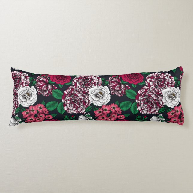 Red, white and bi-colour roses with green leaves o body cushion (Front)