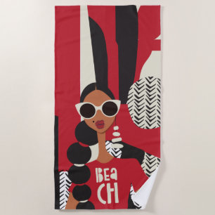 Red, White and Black Beach Towel