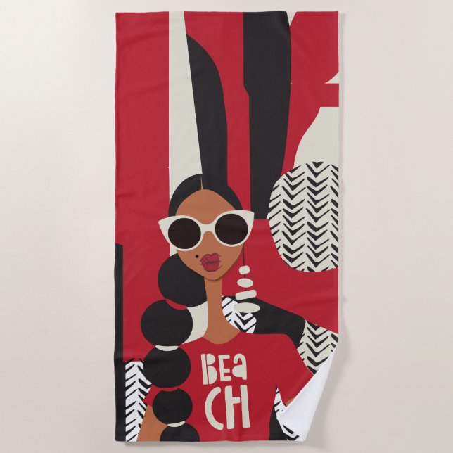 Red, White and Black Beach Towel (Front)