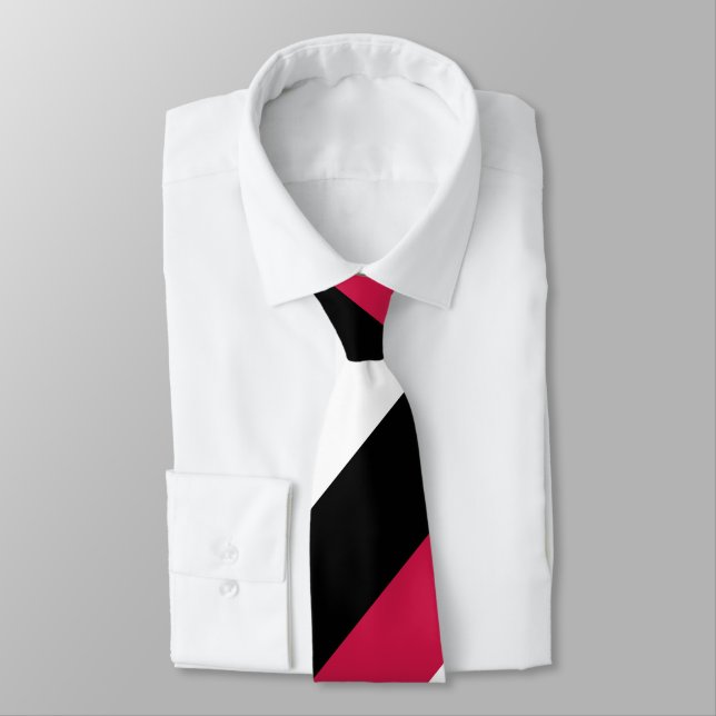 Red White and Black Broad Regimental Stripe Tie (Tied)