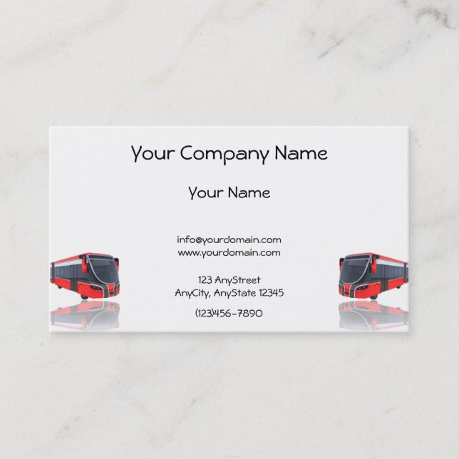 Red White and Black Bus on White Background Business Card (Front)