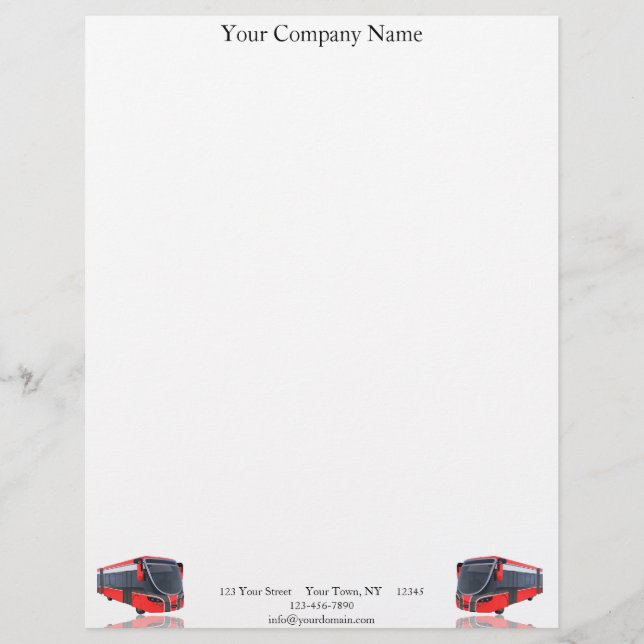 Red White and Black Bus on White Customized Letterhead (Front)