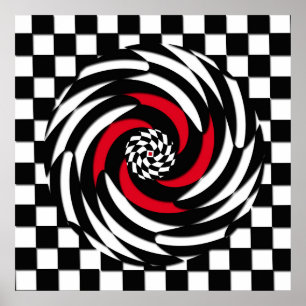 Red, White and Black Checker Vortex Print