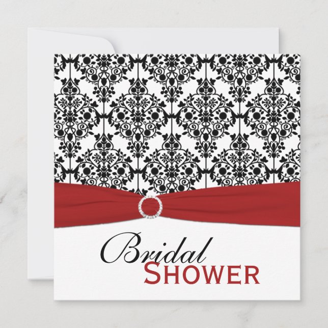 Red, White, and Black Damask Bridal Shower Invite (Front)