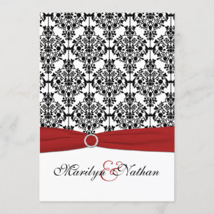 Red, White and Black Damask II Wedding Invitation