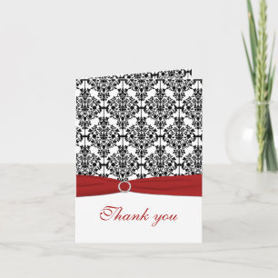 Red, White and Black Damask Thank You Card