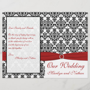 Red, White, and Black Damask Wedding Program