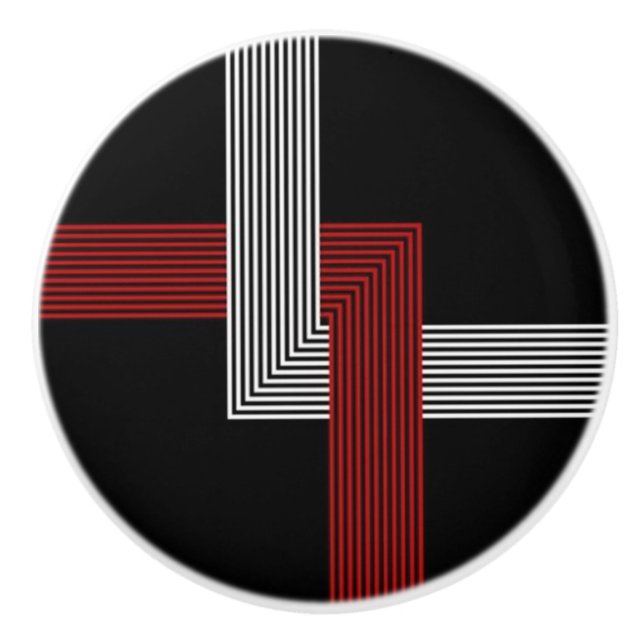 Red, White and Black Geometric Door Knob (Front)