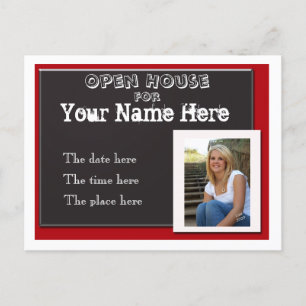 Red white and black graduation open house invitati invitation postcard