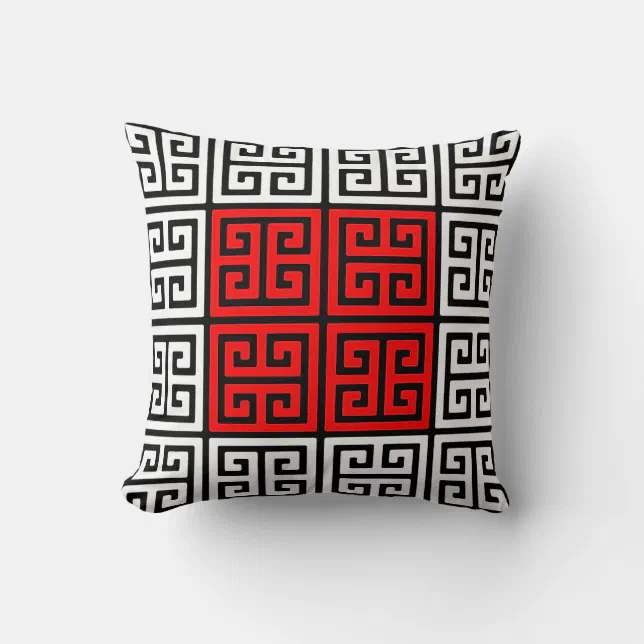 Red White and Black Greek Key Pattern Throw Pillow Zazzle