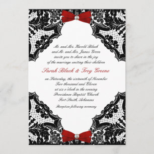 Red, white and Black lace Wedding Invitation