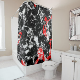 Red, White and Black Marble Abstract Shower Curtain