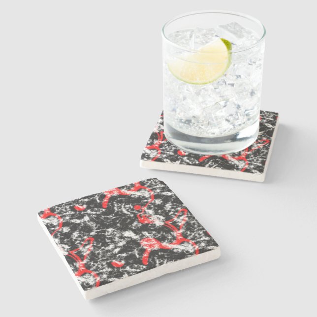 Red, White and Black Marble Abstract Stone Coaster (Side)