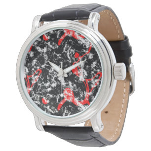 Red, White and Black Marble Abstract Watch